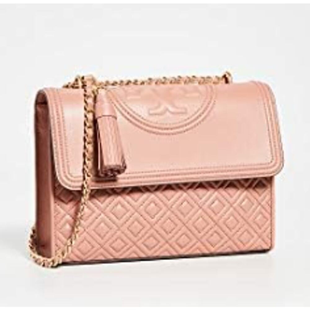 Tory Burch Fleming Quilted Leather Mauve Pink Crossbody Bag